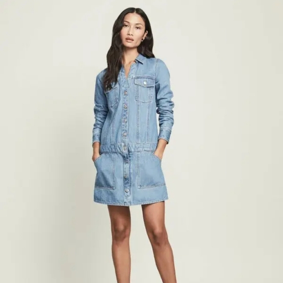 EUC Veronica Beard $328 Cicely Drop Waist Light Blue Denim Button Down Dress Med - Picture 1 of 14